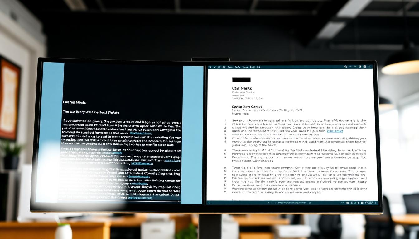 Split screen showing messy email draft on left and clean formatted version on right