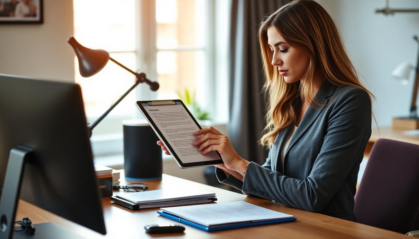 Professional reviewing a well-formatted document on a tablet device